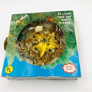 Vintage 1985 Light Up Gold Tinsel Star Tree Topper In Box